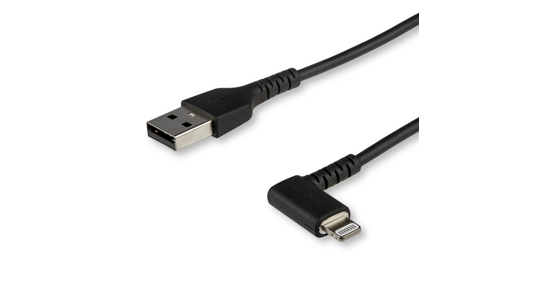 Startech Premium USB-A naar Lightning Kabel 2m Zwart - Robuuste 90° haakse USB Type A naar Lightning Charge & Sync Oplaadkabel met Aramide Vezels - Apple MFi Gecertificeerd - iPhone