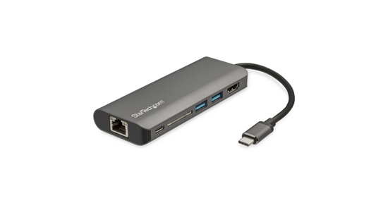 Startech USB-C Multiport Adapter - USB-C Travel Dock met 4K HDMI, 3x USB 3.0 Hub, SD/SDHC, GbE, 60W PD 3.0 Pass-Through - Compacte USB-C Mini Docking Station USB Type-C/Thunderbolt 3