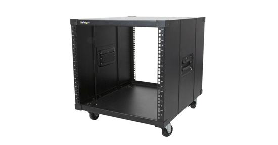 Startech 4-Post 9U Mobiel Open Frame Server Rack, 19" Patchkast met Wielen en 4 Stijlen voor Thuis / Kantoor / Beperkte Ruimtes, Kleine Serverkast voor Computer / AV / Netwerk Apparatuur - TAA Compliant