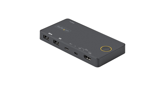 Startech 2 Port Hybride USB-A + HDMI & USB-C KVM Switch - Enkele 4K 60Hz HDMI 2.0 Monitor - Compacte Desktop en/of Laptop HDMI KVM Switch - USB Bus Powered - Thunderbolt 3 Compatibel