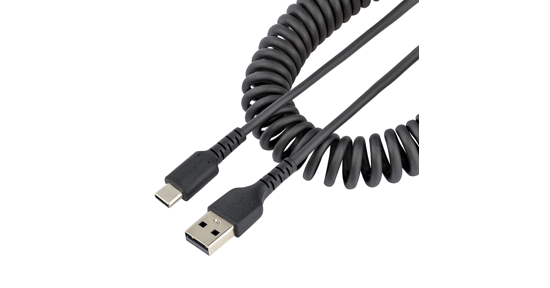 Startech 1m USB A naar C Laadkabel, Zwart, Robuuste Fast Charge & Sync Spiraalkabel, Hoogwaardige USB 2.0 A naar USB Type-C Snellaadkabel, Duurzame Aramidevezels, M/M