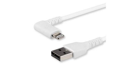 Startech Premium USB-A naar Lightning Kabel 2m Wit - Robuuste 90° haakse USB Type A naar Lightning Charge & Sync Oplaadkabel met Aramide Vezels - Apple MFi Gecertificeerd - iPhone