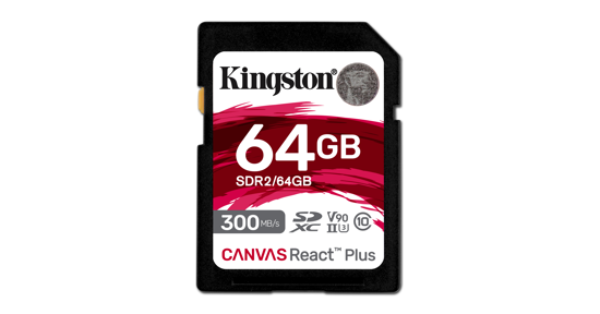 Kingston 64GB Canvas React Plus SDHC UHS-II 300R/260W U3 V90 voor Full HD/4K/8K