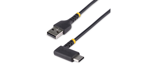 Startech 30cm USB A naar C Oplaadkabel, Haakse USB-C Kabel, Robuuste Fast Charge USB-C Kabel, USB 2.0 A naar Type-C, 3A, Korte USB Laadkabel met Aramide Vezel, Zwart