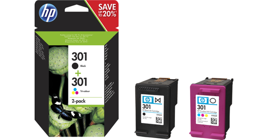 HP 301 originele zwarte/drie-kleuren inktcartridges, 2-pack