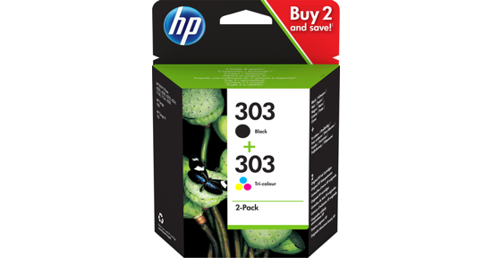 HP 303 originele zwarte/drie-kleuren inktcartridges, 2-pack