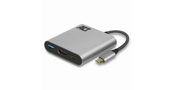 ACT AC7022 USB-C naar HDMI female adapter met PD Pass-Through 60W, 4K, USB-A