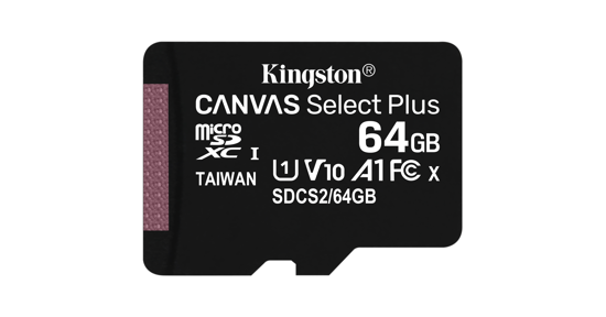 Kingston 64GB micSDXC Canvas Select Plus 100R A1 C10 enkel pakket zonder ADP