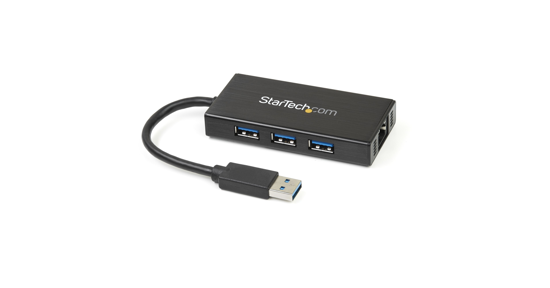 Startech 3-poorts draagbare USB 3.0-hub plus Gigabit Ethernet - 5Gbps - aluminium met geintegreerde kabel