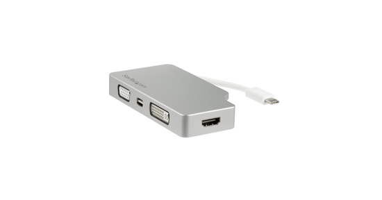 Startech USB C Multiport Video Adapter met HDMI, VGA, Mini DisplayPort of DVI, USB Type C Monitor Adapter naar HDMI 1.4 of mDP 1.2 (4K), VGA of DVI (1080p), Zilver Aluminium