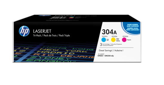 HP 304A originele cyaan/magenta/gele LaserJet tonercartridge, 3-pack