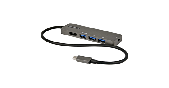 Startech USB C Multiport Adapter - USB-C naar HDMI 2.0b 4K 60Hz (HDR10), 100W Power Delivery Pass-Through, 4-Port USB 3.0 Hub - USB Type-C Mini Dock - 30cm Vaste Kabel