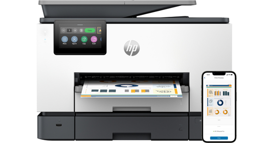 HP OfficeJet Pro 9130b All-in-One printer, Kleur, Printer voor Kleine en middelgrote ondernemingen, Printen, kopiëren, scannen, faxen, Draadloos; Printen vanaf telefoon of tablet; Automatische documentinvoer; Dubbelzijdig printen; Dubbelzijdig scannen; Scannen naar e-mail; Scannen naar pdf; Faxen; USB-poort voorzijde; Touchscreen