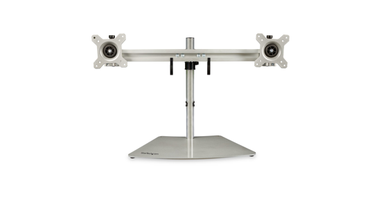 Startech Dual Monitor Stand, Ergonomische Monitorstandaard voor twee VESA Schermen tot 24" (8kg), Gesynchroniseerde Verstelbare Hoogte, Monitorsteun/Bureaustandaard voor Dubbel Scherm, Zilver