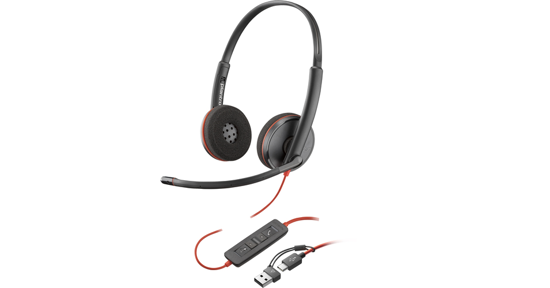 HP Blackwire 3220 Stereo USB-C Headset + USB-C/A adapter