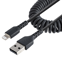 Startech 50cm USB A naar Lightning Kabel, Zwart, MFi Gecertificeerd, iPhone Lader Spiraalkabel, Duurzame Aramidevezels, Robuuste USB Lightning Laadkabel