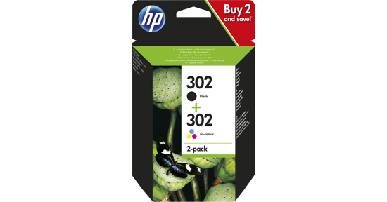 HP 302 originele zwarte/drie-kleuren inktcartridges, 2-pack