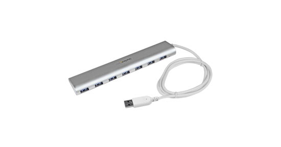 Startech 7 Poorts compacte aluminium USB 3.0 hub met geintegreerde kabel - 5Gbps - zilver