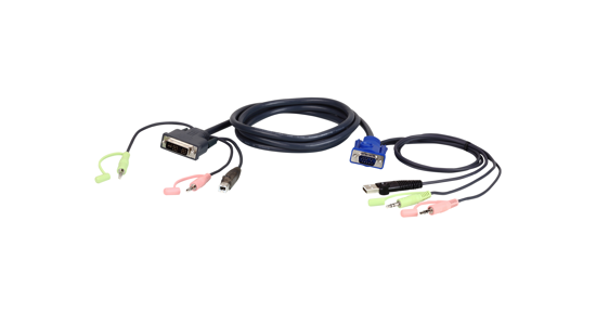 ATEN 2L-7DX2U video kabel adapter 1,8 m VGA (D-Sub) + 3.5mm + USB Type-A DVI-I + 3.5mm + USB Type-B Zwart, Groen, Roze