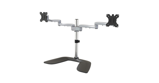 Startech Dual Monitor Stand, Ergonomische Monitorstandaard voor VESA Schermen tot 32" (8kg), Vrijstaande en Scharnierende Universele Monitorsteun/Bureaustandaard, Verstelbare Hoogte, Zilver