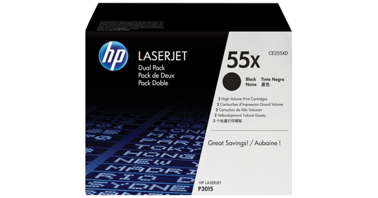 HP 55X originele high-capacity zwarte LaserJet tonercartridge, 2-pack