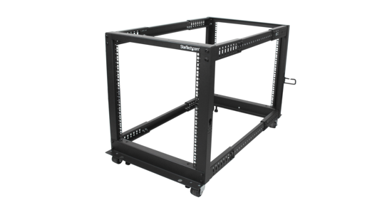 Startech 4-Post 12U Mobiel Open Frame Server Rack, 19" Patchkast met Wielen en 4 Stijlen, Open Serverkast met Verstelbare Diepte voor Computer / AV / Netwerk Apparatuur - Wielen, Stelvoeten of Vloermontage