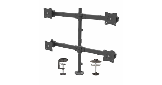 Startech Quad Monitor Arm voor VESA Schermen tot 27" (8kg), 2x2 Configuratie, Verstelbare Hoogte, Scharnierende Monitorsteun met Verticale Arm, Draaien/Kantelen/Zwenken, Bureauklem/Doorvoertule