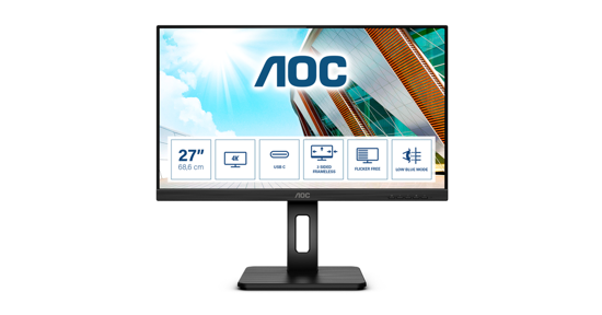 AOC U27P2CA computer monitor 68,6 cm (27") 3840 x 2160 Pixels 4K Ultra HD LED Zwart