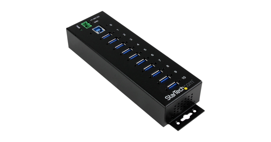 Startech 10-Port USB 3.0 Hub - 5Gbps - Metalen Industriële USB-A Hub met ESD & Overspanningsbeveiliging - Din Rail, Muur of Bureau Monteerbaar - TAA Compliant USB Expander Hub