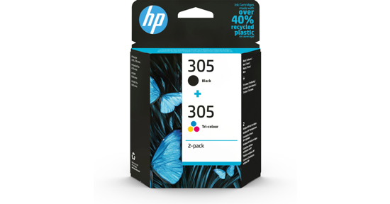 HP 305 2-Pack Tri-color/Black Original Ink Cartridge inktcartridge 2 stuk(s) Origineel Normaal rendement Zwart, Cyaan, Magenta, Geel