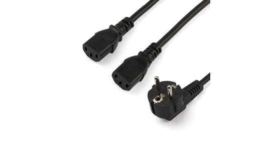 Startech 2m Computer Splitter Stroomkabel, 18AWG, EU Schuko naar 2x C13, 10A 250V, Zwart, AC Vervangkabel, Printer Voedingskabel, PC Power Supply Kabel, TV/Monitor Electriciteitssnoer, UL-Listed