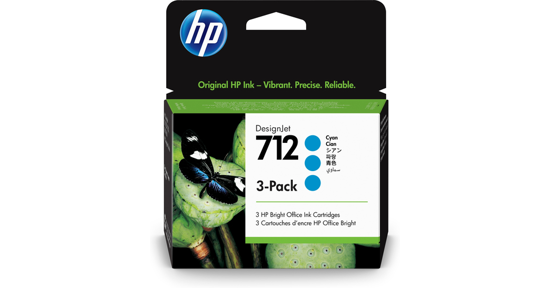 HP 712 29 ml inktcartridge voor DesignJet, cyaan, 3-pack