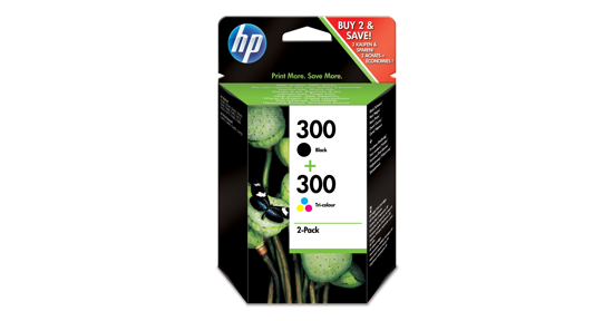 HP 300 originele zwarte/drie-kleuren inktcartridges, 2-pack