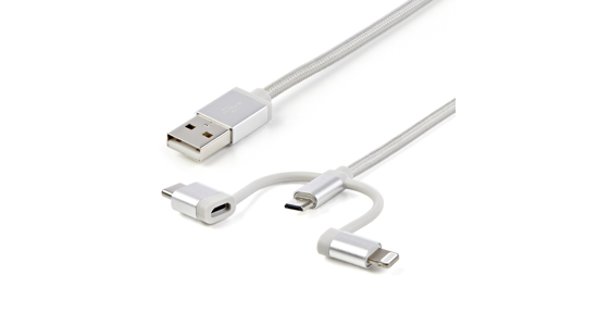 Startech USB oplaadkabel USB naar Lightning / USB-C / Micro-B gevlochten 1 m