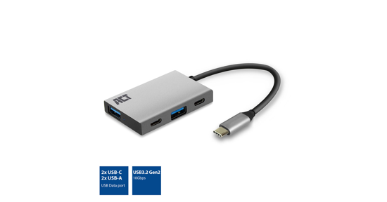 ACT AC7070 USB-C Hub 4 port met 2x USB-C en 2x USB-A, SuperSpeed 10Gbit/s