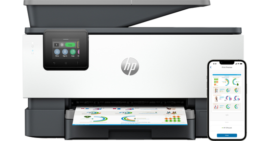 HP OfficeJet Pro  9125e All-in-One printer, Kleur, Printer voor Kleine en middelgrote ondernemingen, Printen, kopiëren, scannen, faxen, +; geschikt voor  Instant Ink; printen vanaf telefoon of tablet; touchscreen; Smart Advance Scan; instant papier; USB-poort voorzijde; dubbelzijdig printen; dubbelzijdig scannen; automatische documentinvoer; faxen