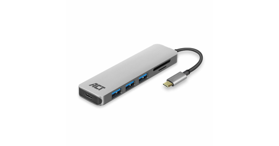 ACT AC7050 3-Poorts USB-C 3.2 Gen1 (USB 3.0) Hub met kaartlezer en PD Pass-Through poort