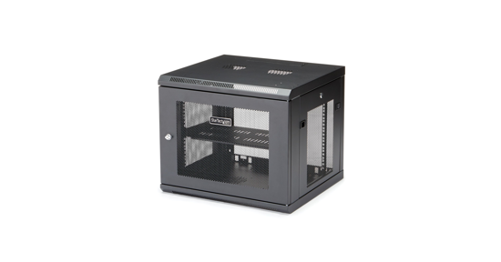 Startech 4 Post 9U Wandmonteerbare Netwerkkast met 1U Schap, 19" Patchkast voor Data/AV/Electronica/Computer Apparatuur, Compacte Geventileerd Server Rack, Vergrendelbaar