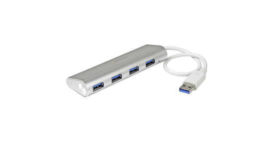 Startech 4 Poorts draagbare compacte USB 3.0 hub met geïntegreerde kabel - 5Gbps - aluminium