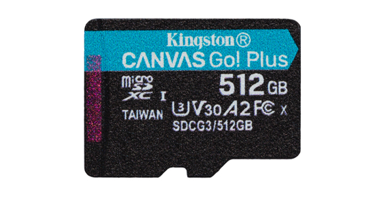 Kingston 512GB microSDXC Canvas Go Plus 170R A2 U3 V30 enkel pakket zonder ADP