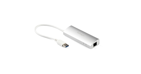 Startech 3 Poorts draagbare aluminium USB 3.0 hub met Gigabit Ethernet - 5Gbps - netwerkadapter - geïntegreerde kabel