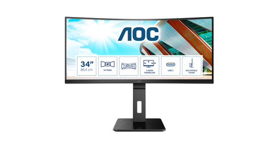 AOC CU34P2C computer monitor 86,4 cm (34") 3440 x 1440 Pixels UltraWide Quad HD LED Zwart