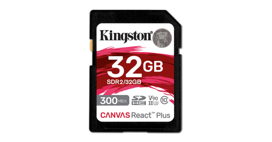 Kingston 32GB Canvas React Plus SDHC UHS-II 300R/260W U3 V90 voor Full HD/4K/8K