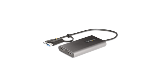 Startech USB-C naar Dual-HDMI Adapter, USB-C of A naar 2x HDMI, 4K 60Hz, 100W Power Delivery Pass-Through, 30cm Ingebouwde Kabel, USB naar HDMI Multi-Monitor Converter voor Laptop