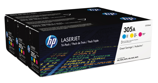 HP 305A originele cyaan/magenta/gele LaserJet tonercartridge, 3-pack