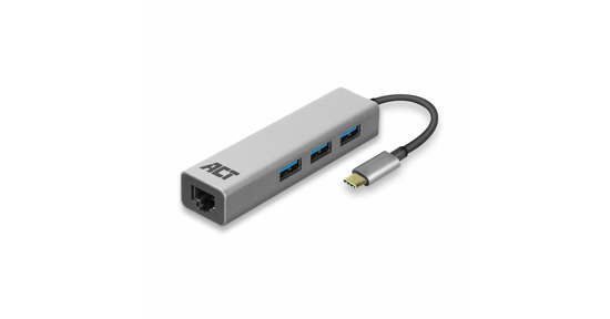 ACT AC7055 3-Poorts USB-C 3.2 (USB 3.0) Hub met Gigabit ethernet poort