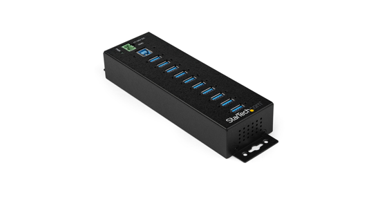 Startech 10-Port USB 3.0 Hub met Power Adapter - Metalen Industriële USB-A Hub met ESD & 350W Overspanningsbeveiliging - Din Rail/Wand/Bureau Monteerbaar - High Speed USB 3.2 Gen 1 (5Gbps) Hub