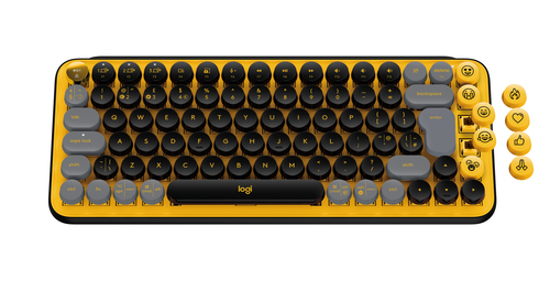 Logitech POP Keys Wireless Mechanical Keyboard With Emoji Keys toetsenbord RF-draadloos + Bluetooth AZERTY Frans Zwart, Grijs, Geel