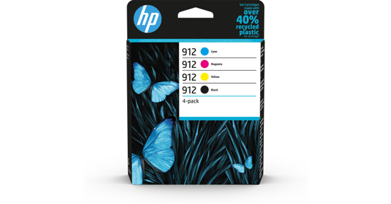 HP 912 4-pack originele inktcartridges, cyaan/magenta/geel